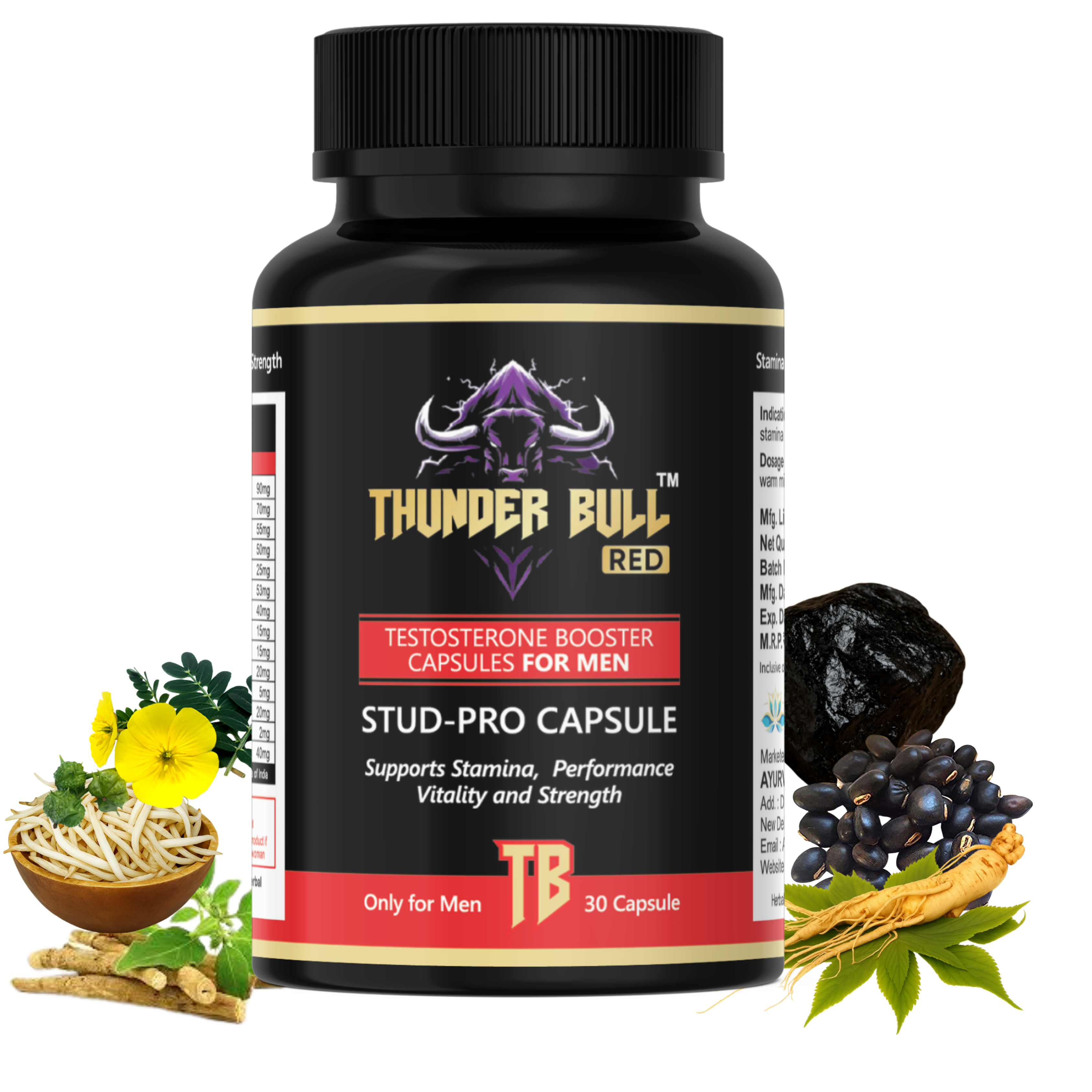 Thunder Bull RED: Ayurvedic Testosterone Booster Capsules for Men