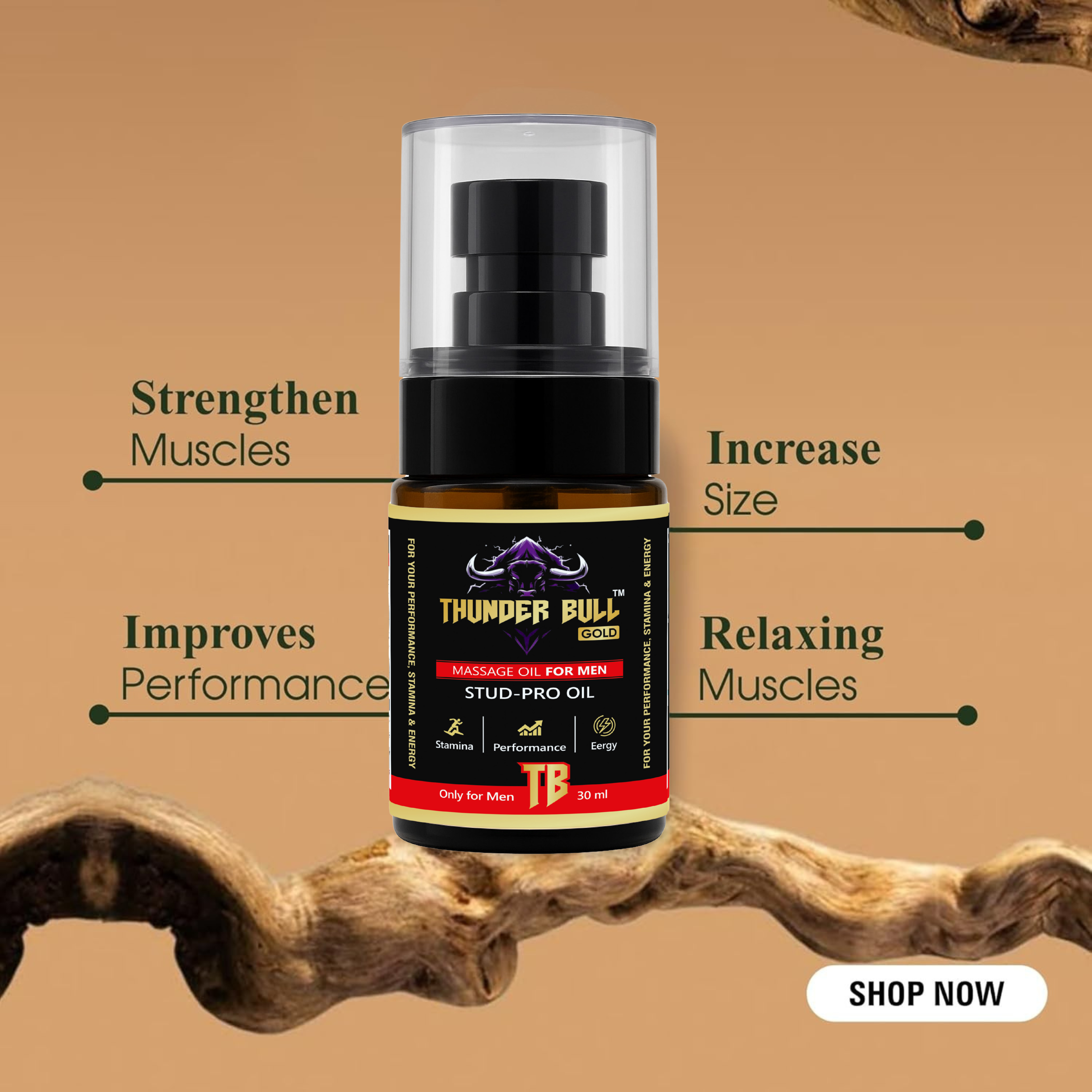 Thunder Bull GOLD: Ayurvedic Massage Oil for Men's Performance & Stamina