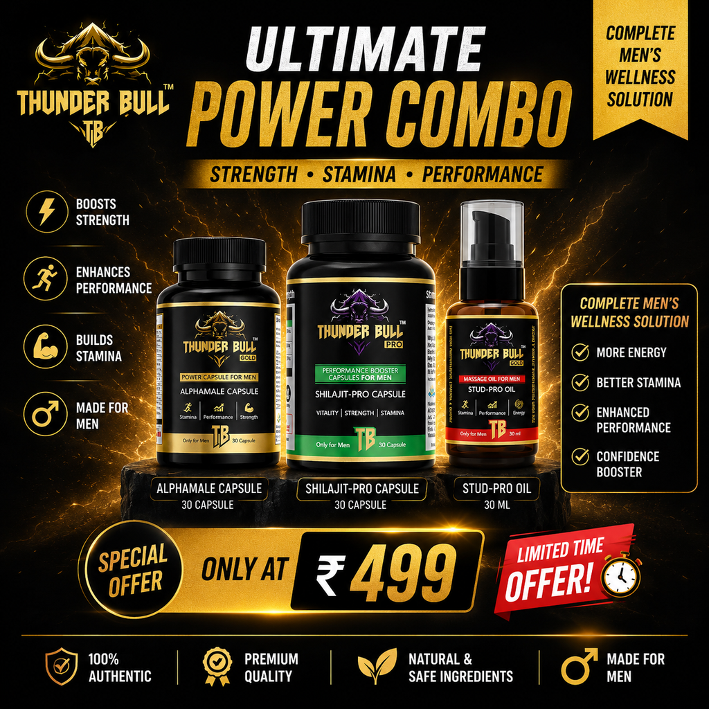 Thunder Bull Premium Wellness Combo – 2 Capsules + Stud Pro  | Special Offer ₹499