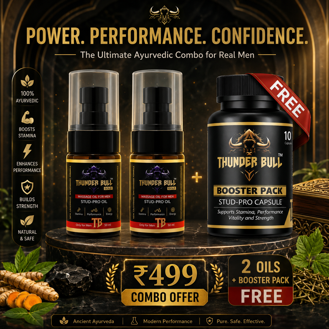 The Ultimate Ayurvedic Performance Combo – 2x Thunder Bull Gold Stud-Pro + FREE Thunder Bull Booster Pack (10 Capsules)