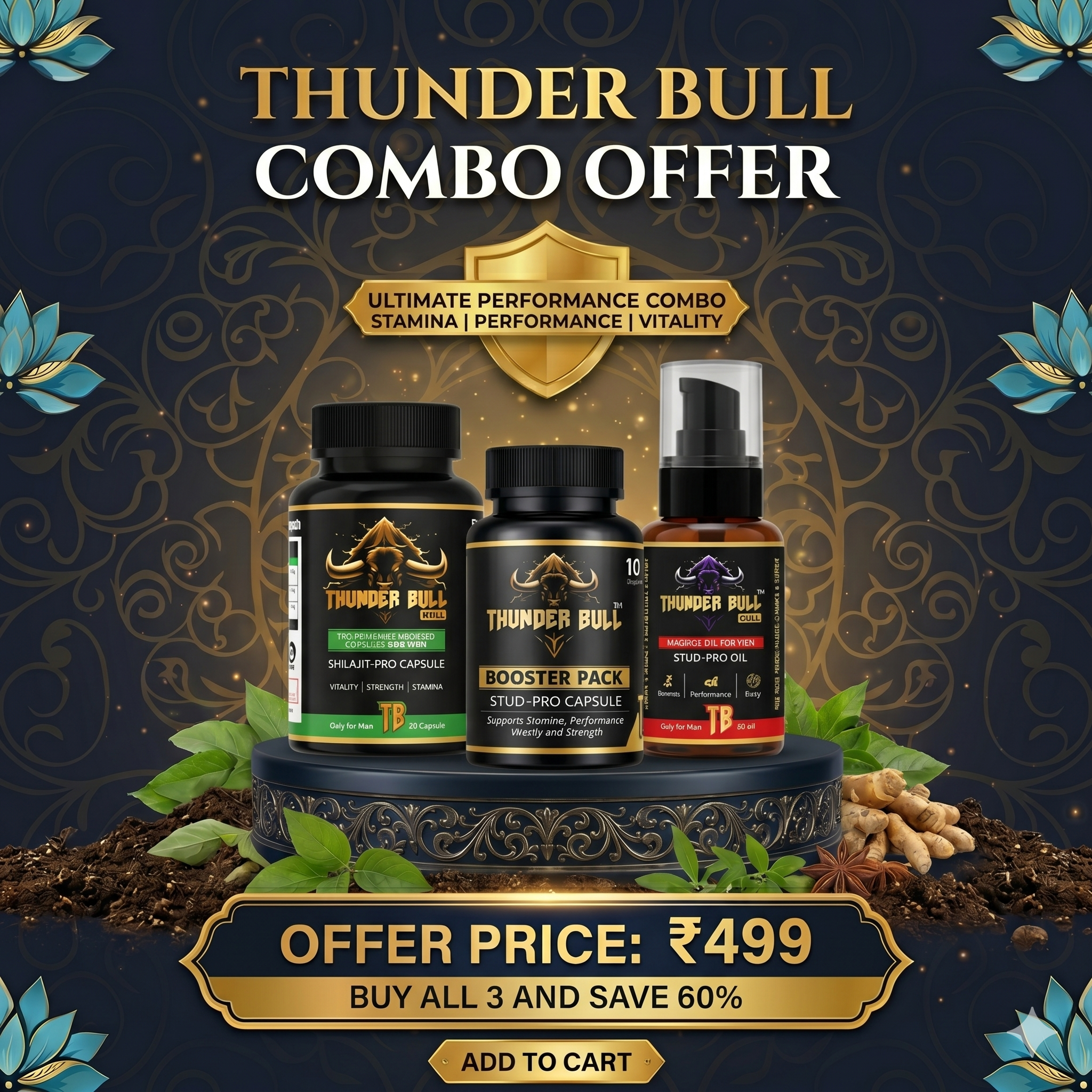 Thunder Bull Ultimate Performance Megacombo – Shilajit-Pro Capsules, Stud-Pro Capsules & Stud-Pro (Save 60%)