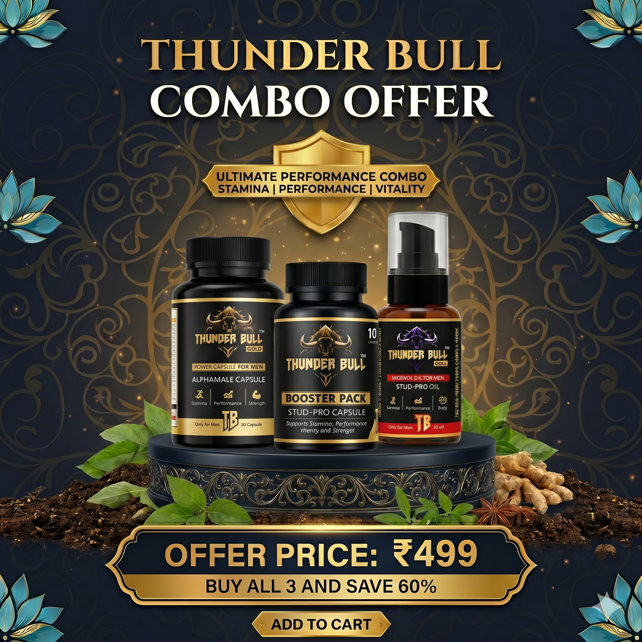 Thunder Bull Gold Performance Megacombo – Alphamale Capsules, Stud-Pro Capsules & Stud-Pro (Save 60%)