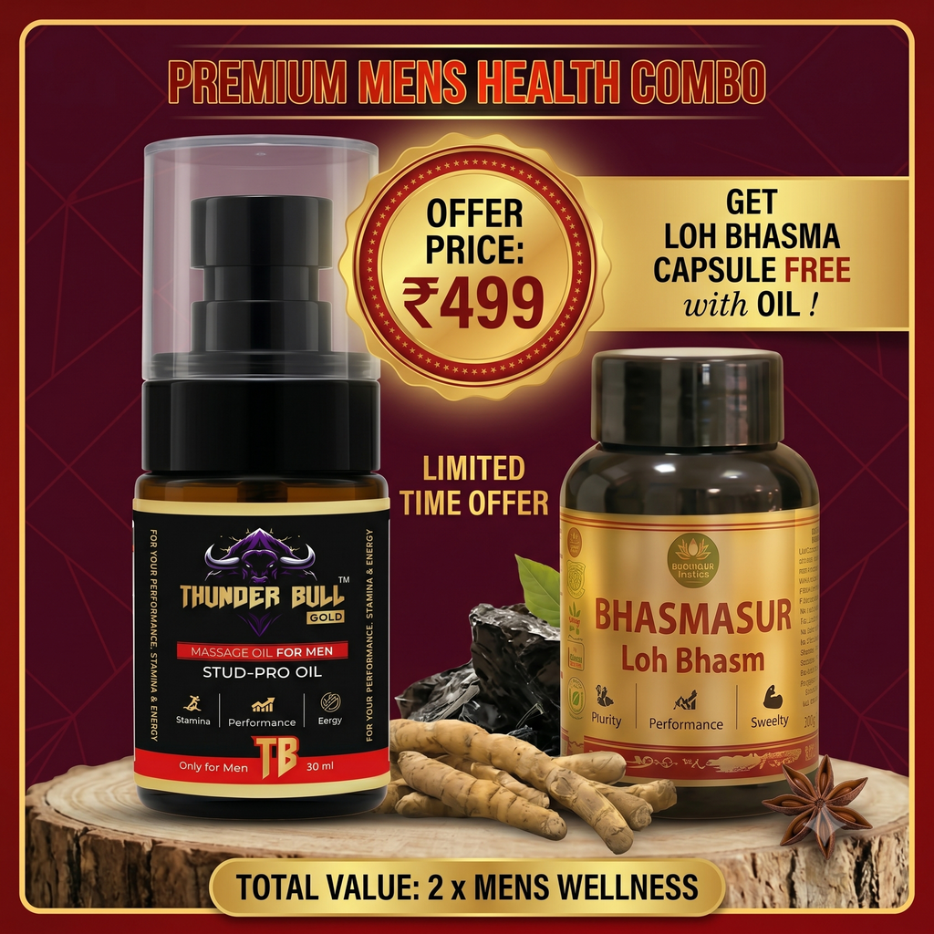 Premium Men's Health Combo – Thunder Bull Gold Stud-Pro + Free Bhasmasur Loh Bhasm Capsules