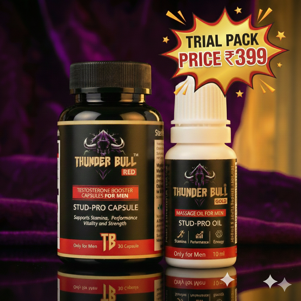 Thunder Bull Trial Pack | Stud-Pro Capsules (30 Caps) + Stud-Pro Massage Oil (10ml) Combo | Ultimate Men's Wellness Kit